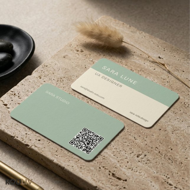 Tarjeta De Visita Sage Green Japandi Minimal QR Code Designer Studio (Sage Green Japandi Minimal QR Code Designer Studio Modern Business Card
)