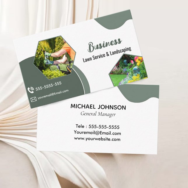 Tarjeta De Visita Sage Green Lawncare & Landscaping Service (Sage Green Lawncare & Landscaping Service Grass Field Business Card)