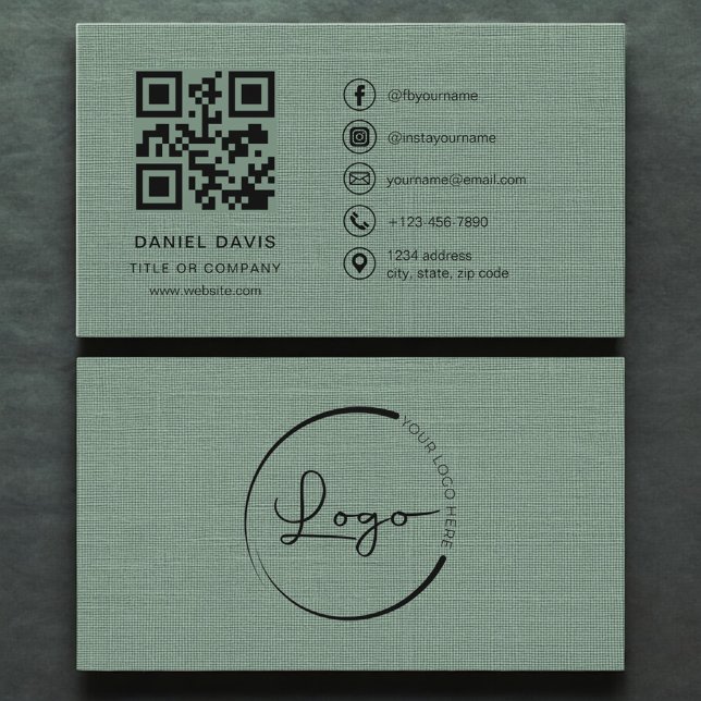 Tarjeta De Visita Sage Green Linen Company Logo QR Code  (Subido por el creador)