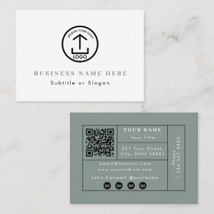 Tarjeta De Visita Sage Green Logo QR Code Contacto de medios sociale