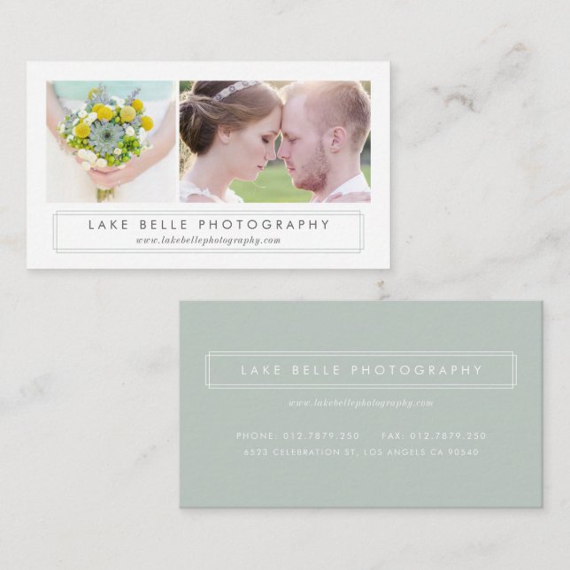Tarjeta De Visita Sage Green Minimalist Two Photo Layout Modern (Anverso / Reverso)