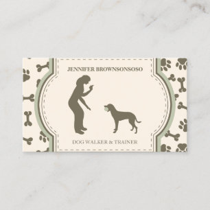 Tarjeta De Visita sAGE gREEN mODERN Entrenador de Perros Simple Paws