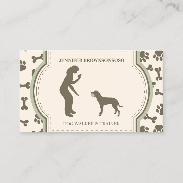 Tarjeta De Visita sAGE gREEN mODERN Entrenador de Perros Simple Paws (Anverso)