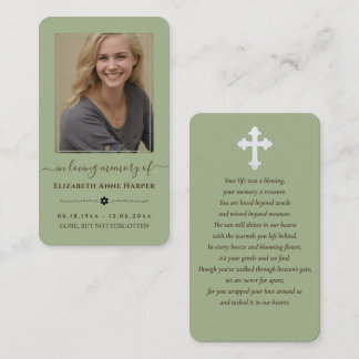 Tarjeta De Visita Sage Green Modern Minimalist Memorial Photo Card