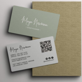 Tarjeta De Visita SAGE GREEN Moderno Elegante Código QR Mínimo Creat