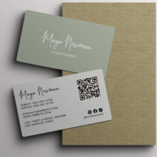 Tarjeta De Visita SAGE GREEN Moderno Elegante Código QR Mínimo Creat