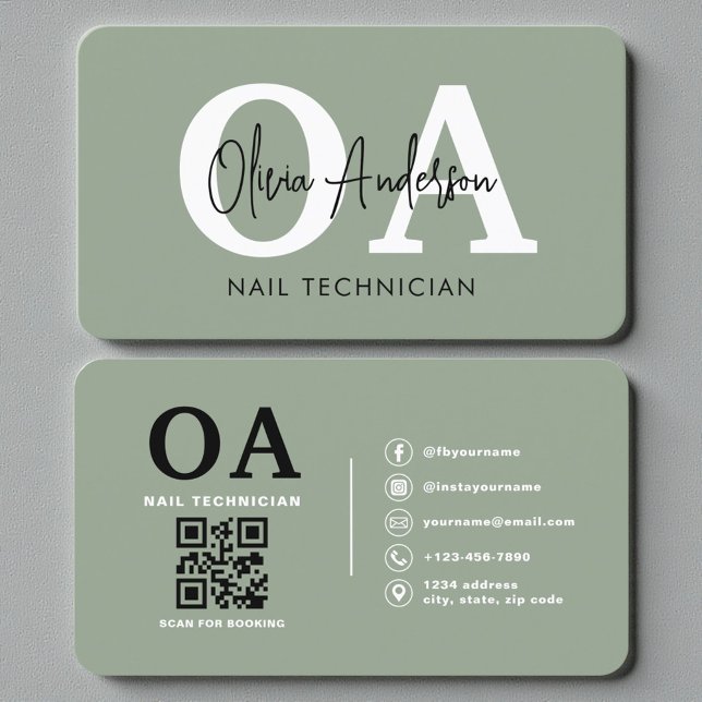 Tarjeta De Visita Sage Green Nail Artist QR Code (Subido por el creador)