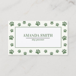 Tarjeta De Visita Sage Green Paw Prints Dog Groomer Business Card