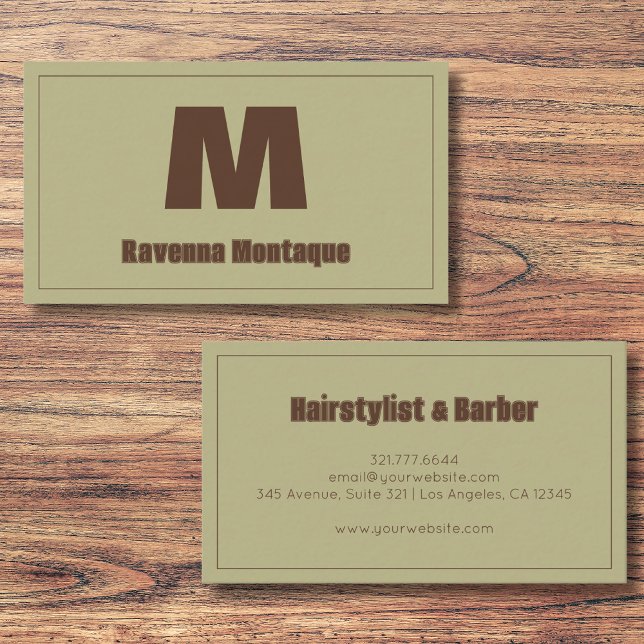 Tarjeta De Visita Sage Green Personalized Monogram Letter Name (Subido por el creador)