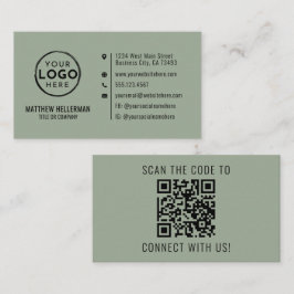 Tarjeta De Visita Sage Green Professional Minimalist QR Code Logo