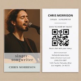 Tarjeta De Visita Sage Green QR Code Musician Business Card