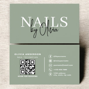 Tarjeta De Visita Sage Green QR Code Nail Specialist Artista