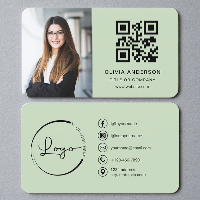 Tarjeta De Visita Sage Green QR Code Photo (Subido por el creador)