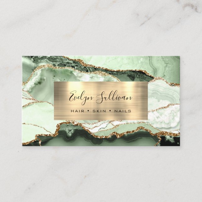 Tarjeta De Visita Sage Green Shades y Gold Agate Business Card (Anverso)