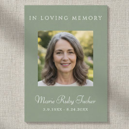 Tarjeta De Visita Sage Green Simple Photo Funeral Poem Prayer Card