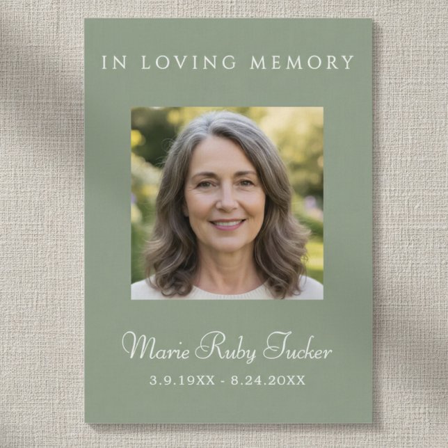 Tarjeta De Visita Sage Green Simple Photo Funeral Poem Prayer Card (Subido por el creador)