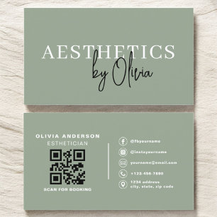 Tarjeta De Visita Sage Green Skincare Esteticist QR Code