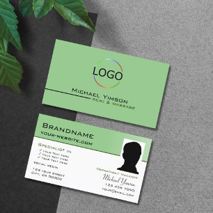 Tarjeta De Visita Sage Green White con logotipo y profesional de fot