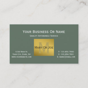 Tarjeta De Visita Sage Green White y un toque de lujoso monograma de