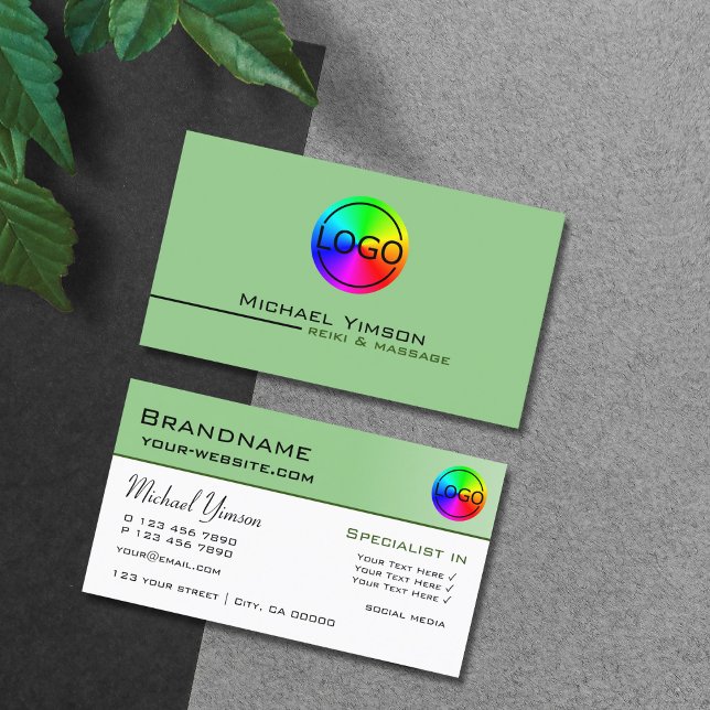 Tarjeta De Visita Sage Green y White Simple con Profesional de Logot (Subido por el creador)