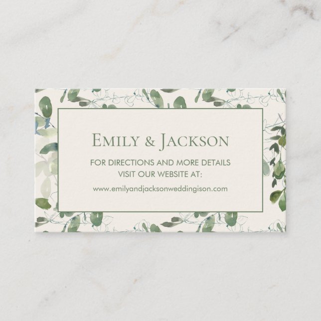 Tarjeta De Visita Sage Moss Green deja sitio web de cream Boda (Anverso)