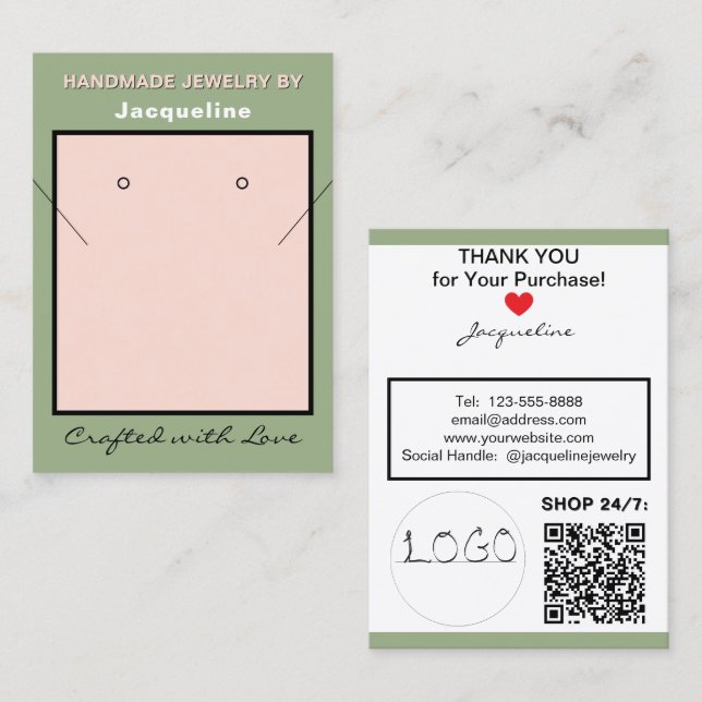 Tarjeta De Visita Sage Pink Necklace Earrings Logo Website QR Code (Anverso / Reverso)