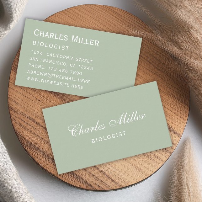 Tarjeta De Visita Sage Sage Simple Moderno Guión Elegante Verde Blan (Subido por el creador)