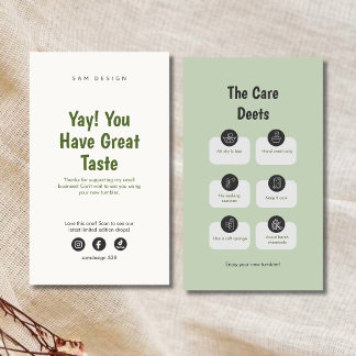 Tarjeta De Visita Sage Social Media Tumbler Care Instructions Card