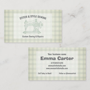 Tarjeta De Visita Sage Verde Gingham Máquina de Coser Sastra