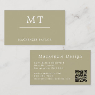 Tarjeta De Visita Sage Verde Simple Elegante Código QR Profesional
