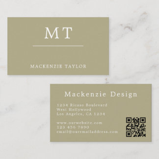 Tarjeta De Visita Sage Verde Simple Elegante Código QR Profesional