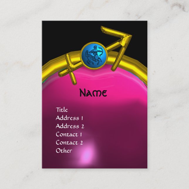 Tarjeta De Visita SAGITTARIO MONOGRAM color rosa amatista negro (Anverso)