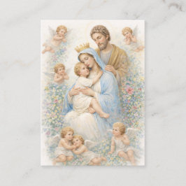 Tarjeta De Visita Sagrada Familia con Ángeles Recuerdo Floral del Ba