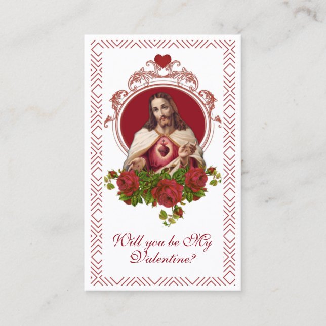 Tarjeta De Visita Sagrado Corazón Católico San Valentín Oración reli (Anverso)