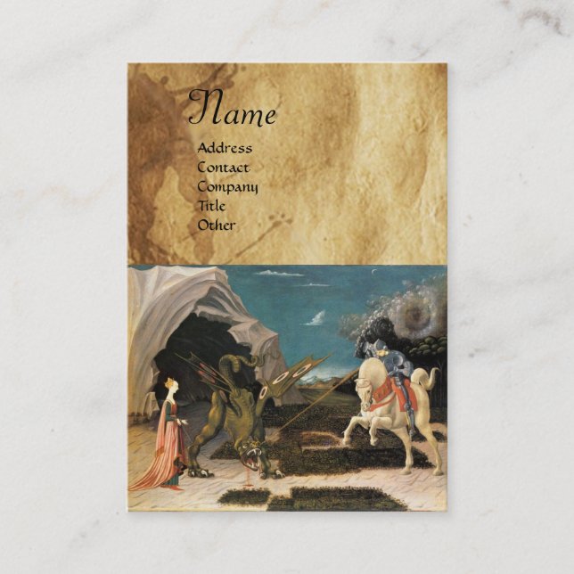 Tarjeta De Visita SAINT GEORGE Y EL DRAGÓN, pergamino, marrón, azul (Anverso)