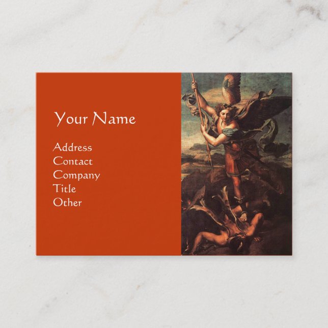 Tarjeta De Visita SAINT MICHAEL VANGUISHING SATAN, naranja marrón (Anverso)