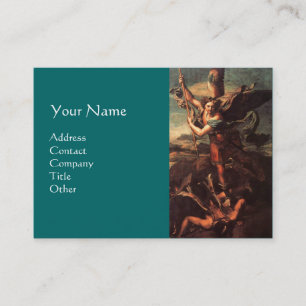 Tarjeta De Visita SAINT MICHAEL VANGUISHING SATAN, verde marrón