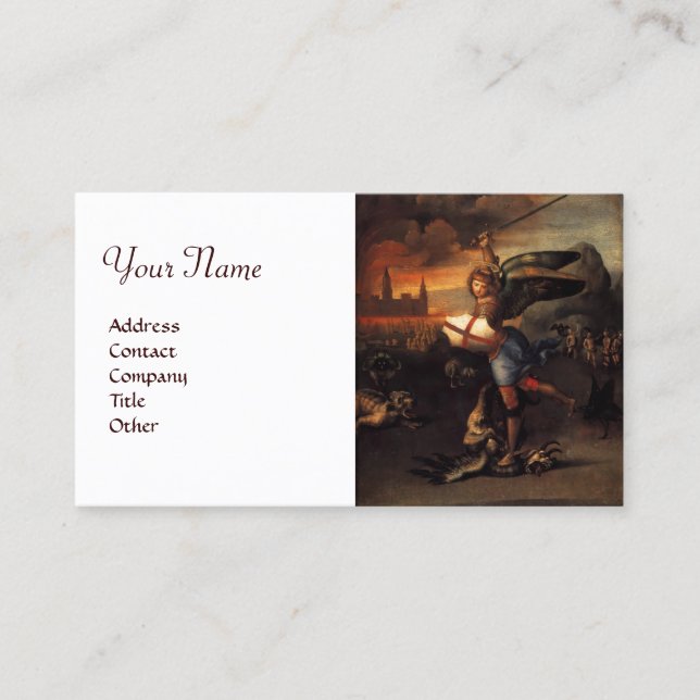 Tarjeta De Visita Saint Michael y Dragon Brown Parchment White (Anverso)