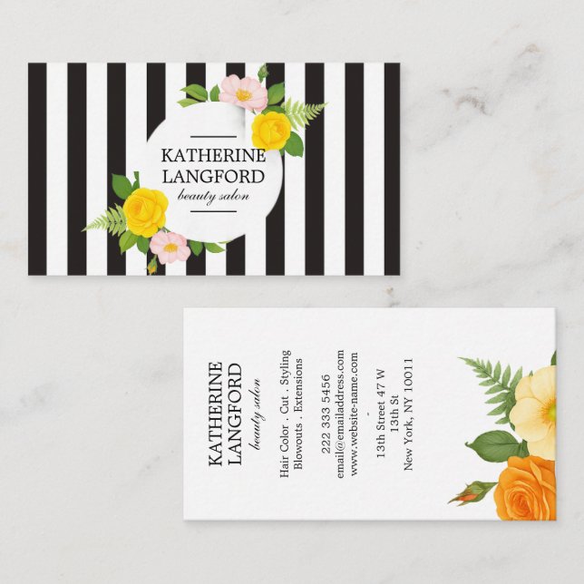 Tarjeta De Visita Sala de belleza floral minima Suite Business (Anverso / Reverso)