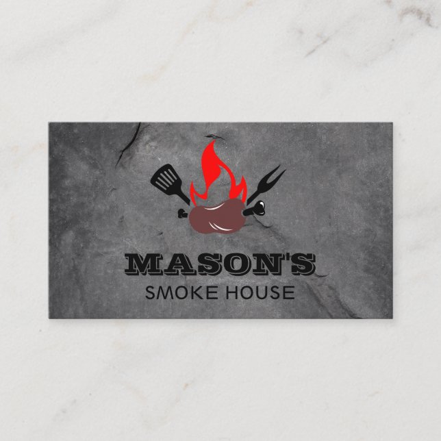 Tarjeta De Visita Salchicha de parrillada sobre brochetas y llamas (Anverso)