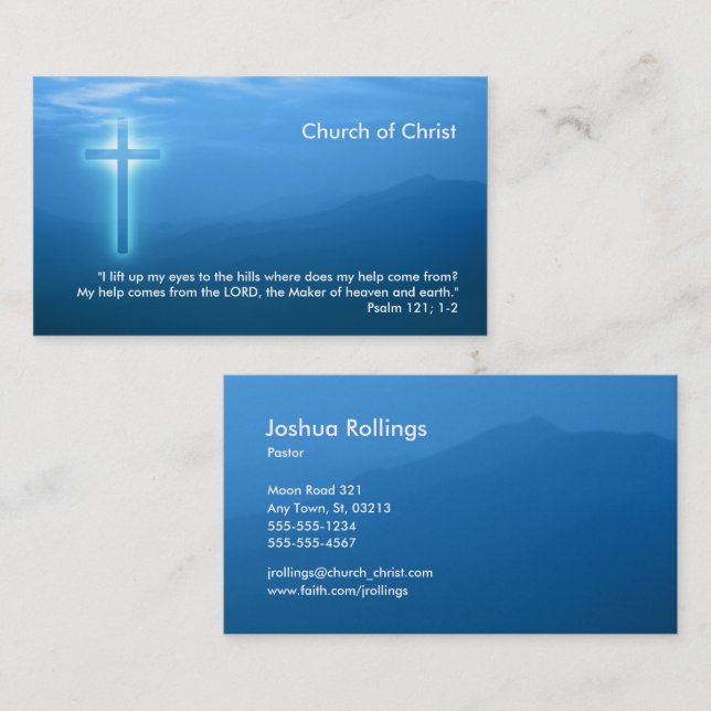 Tarjeta De Visita Salmo 121; 1-2 | Cruce cristiana brillante (Anverso / Reverso)