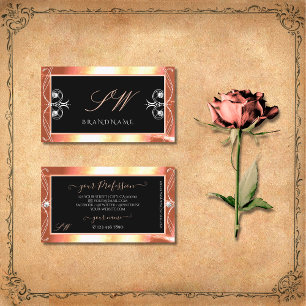 Tarjeta De Visita Salmon Black Sparkling Diamantes Monograma Ornate