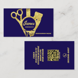 Tarjeta De Visita Salón Barber Shop Gold Blue