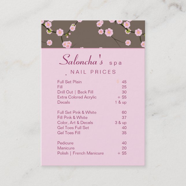 Tarjeta De Visita Salon Business Card spa cerezo flor rosa 2 (Anverso)