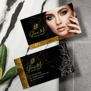 Tarjeta De Visita Salón de Arte de Uñas Elegante con Brillo Dorado y
