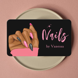 Tarjeta De Visita Salón de Arte Moderno Nails, Técnico de Uñas Rosa