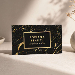 Tarjeta De Visita Salón de Artista de Maquillaje de Lujo Mármol Negr