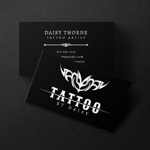 Tarjeta De Visita Salón de Artista de Tatuajes Minimalista Blanco y