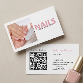 Tarjeta De Visita Salón de artista de uñas de foto de escritura rosa