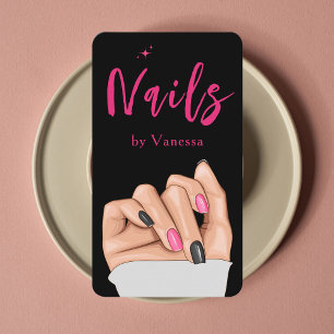 Tarjeta De Visita Salon de artista de uñas negro código Qr rosa tarj
